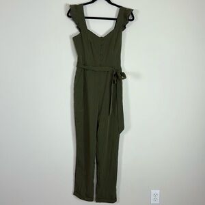 Heartloom Green Jumpsuit with Tie Waist and V-Neck